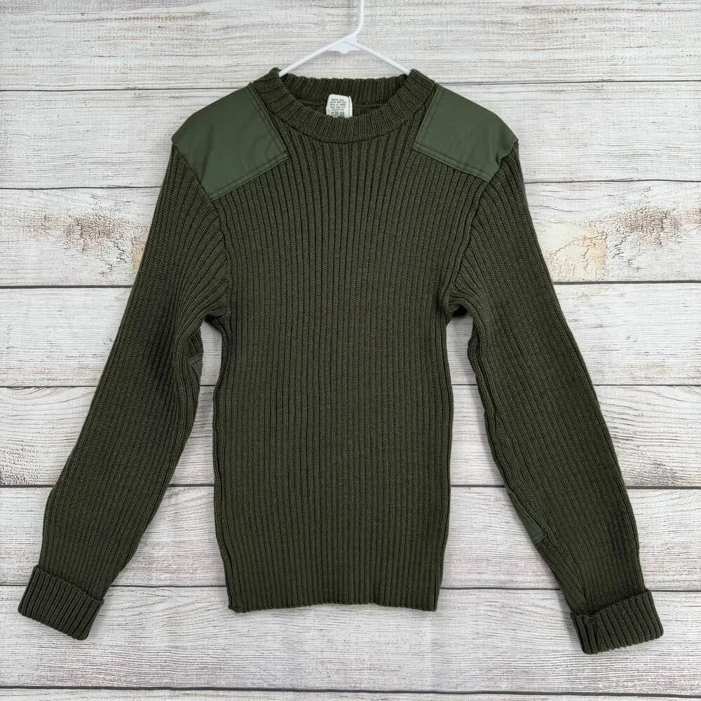 Vintage SEBO Knitwear Army Wool Commando Military Sweater Mens 40 Green Rib Knit